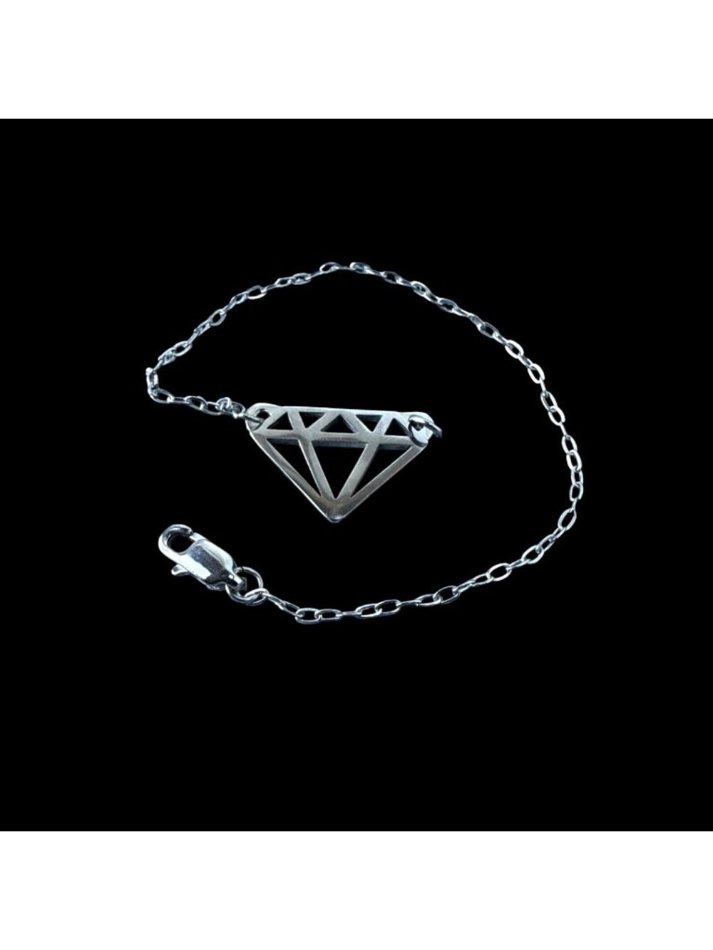 Dainty Silver Geometric Diamond Outline Bracelet – Minimalist Openwork Line Art